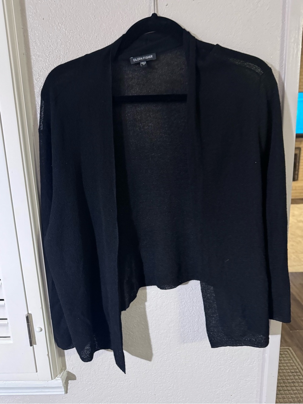 Eileen Fisher Black Open-Front Lightweight Cardigan